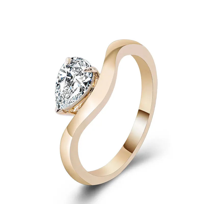 Bague de fiançailles en or jaune massif 14 carats avec moissanite