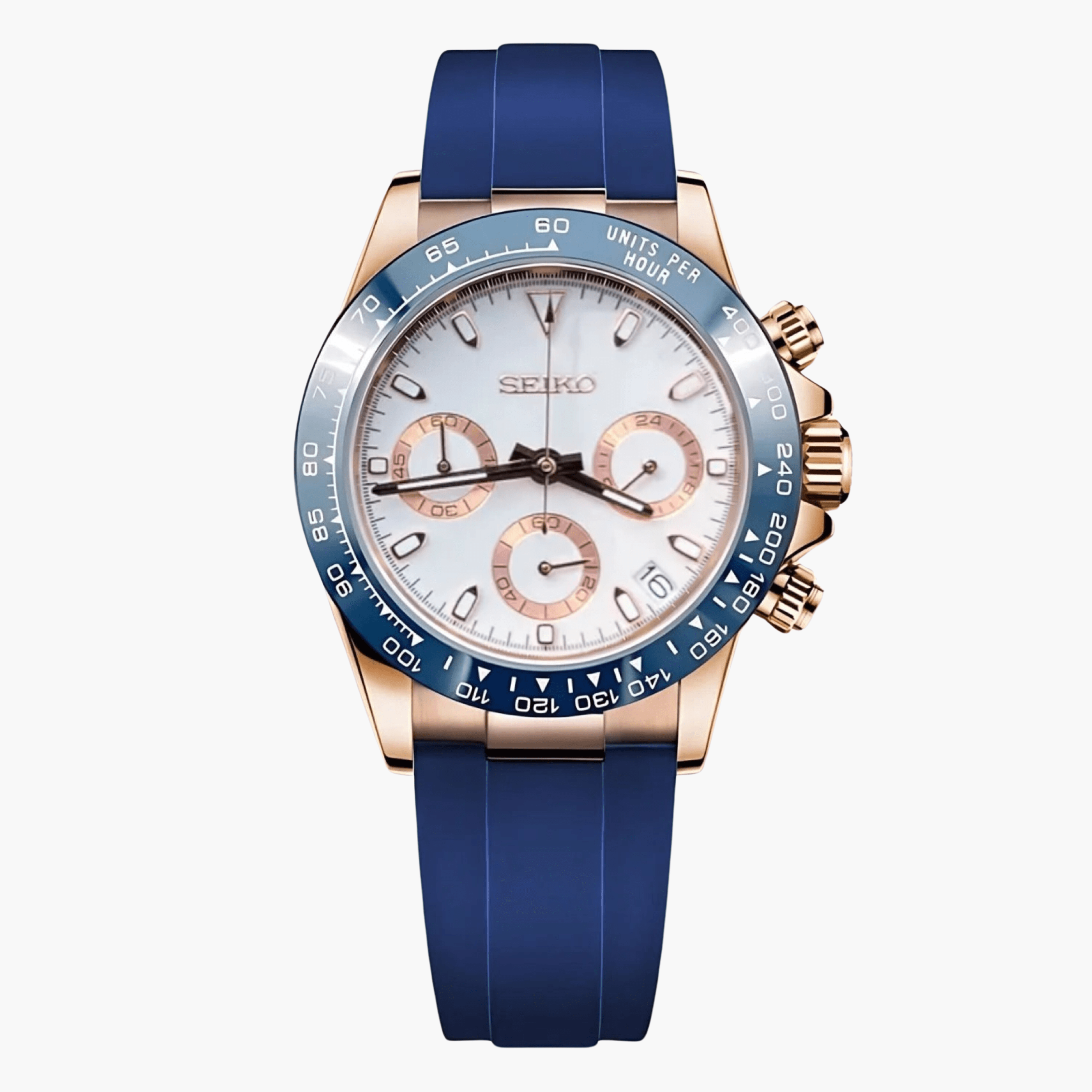 Seiko Mod Daytona | Rosegold Blue Rubber