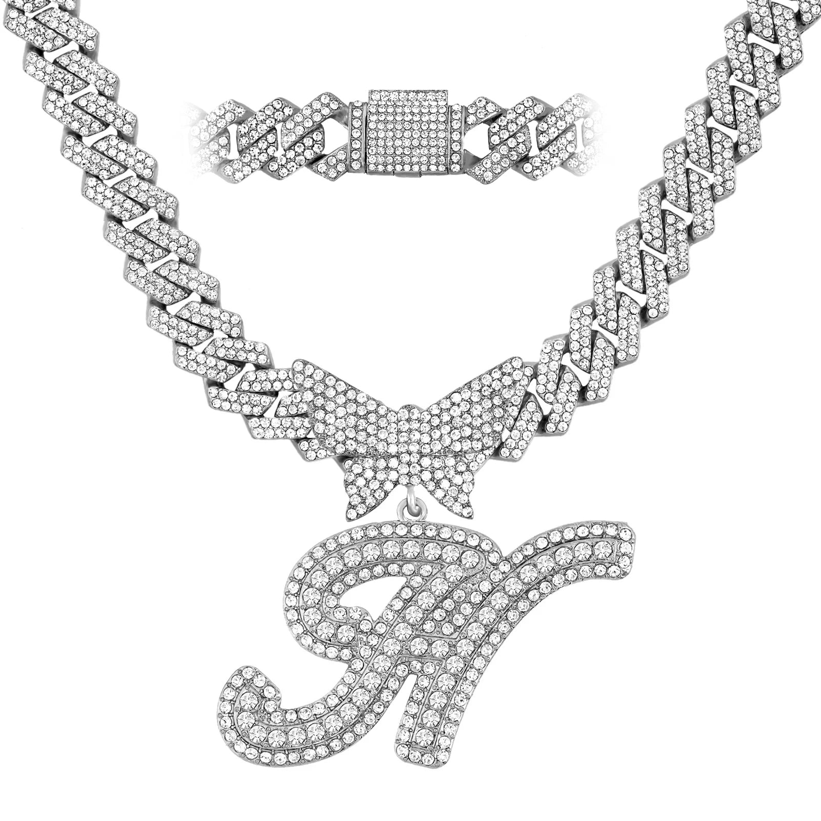 14MM Custom Initial Letter Cuban Butterfly Pendant Necklace