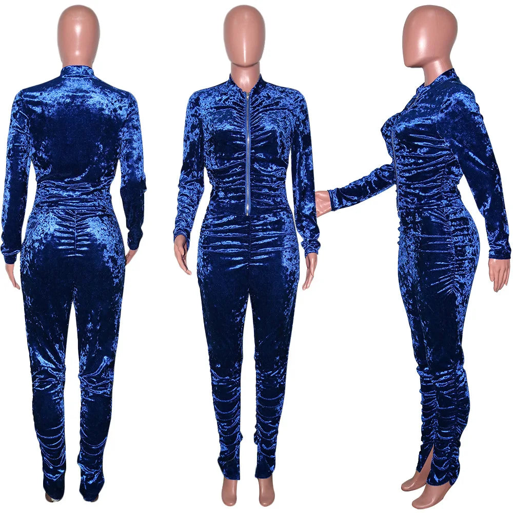 Velvet Stacked Zipper Tracksuit