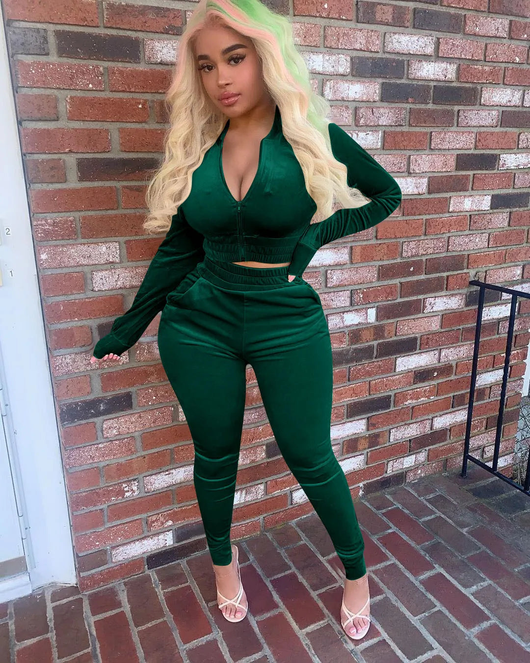 Velvet Hoodie Crop Top Tracksuit