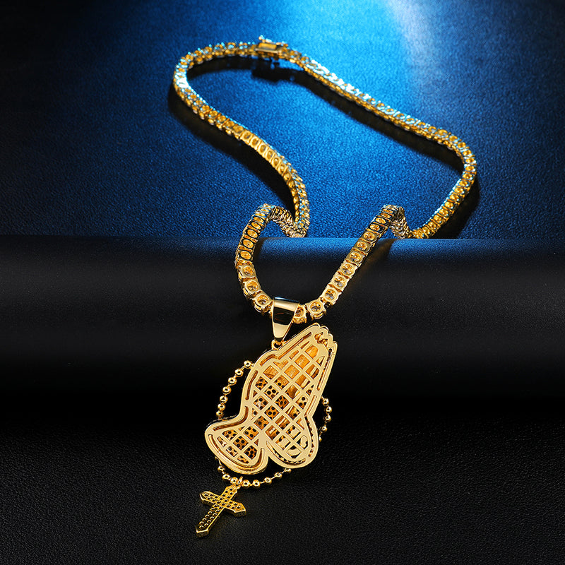 Praying Hands + Cross Necklace