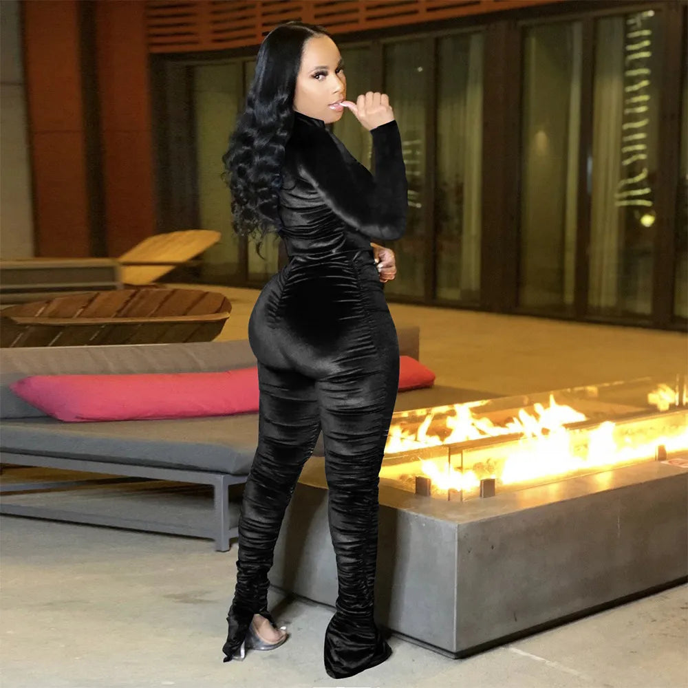 Velvet Stacked Zipper Tracksuit