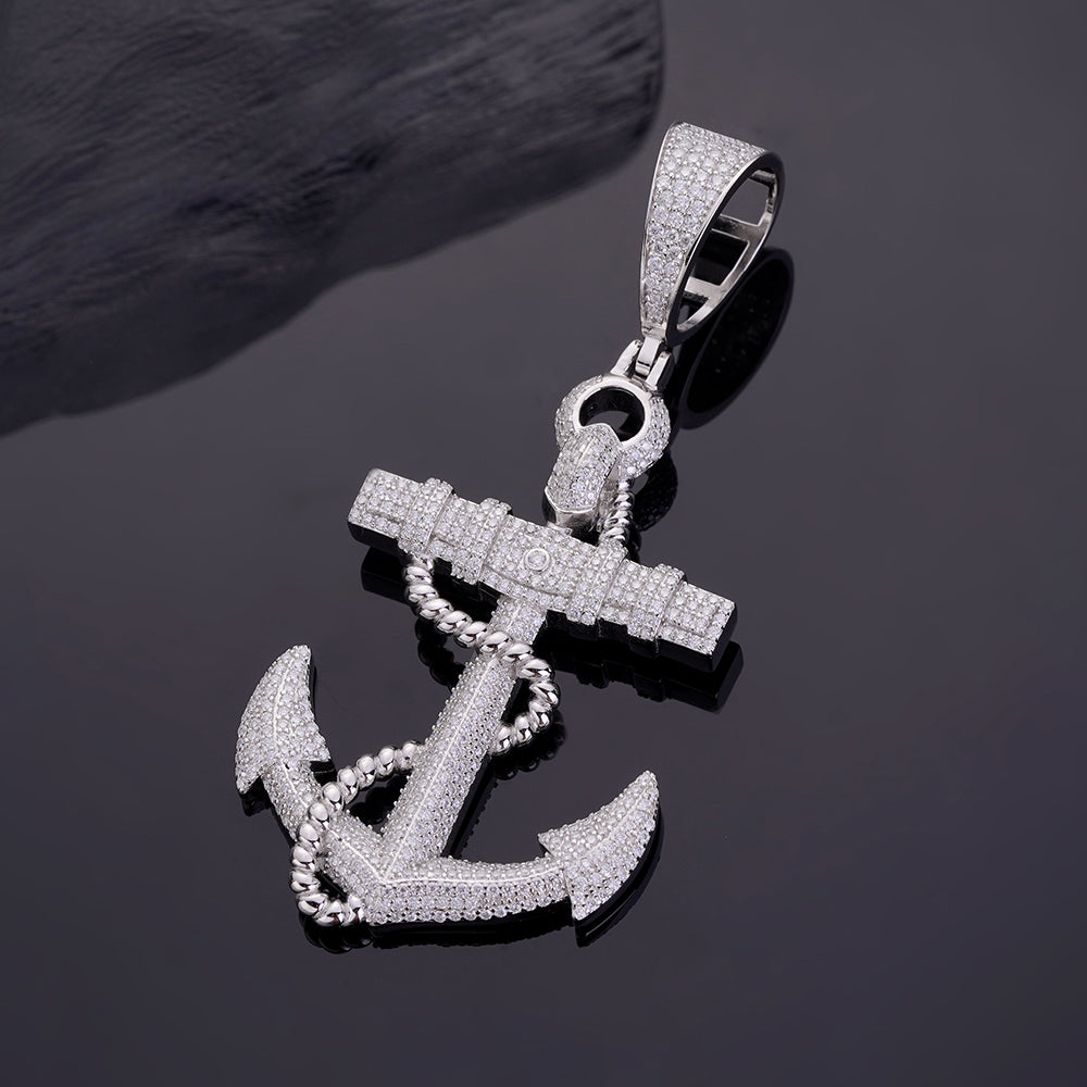 Pendentif ancre en argent sterling 925 et moissanite