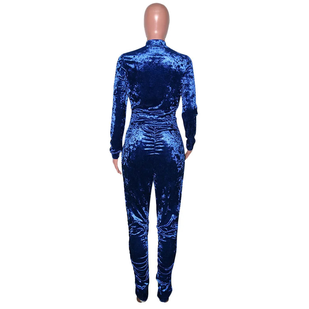 Velvet Stacked Zipper Tracksuit