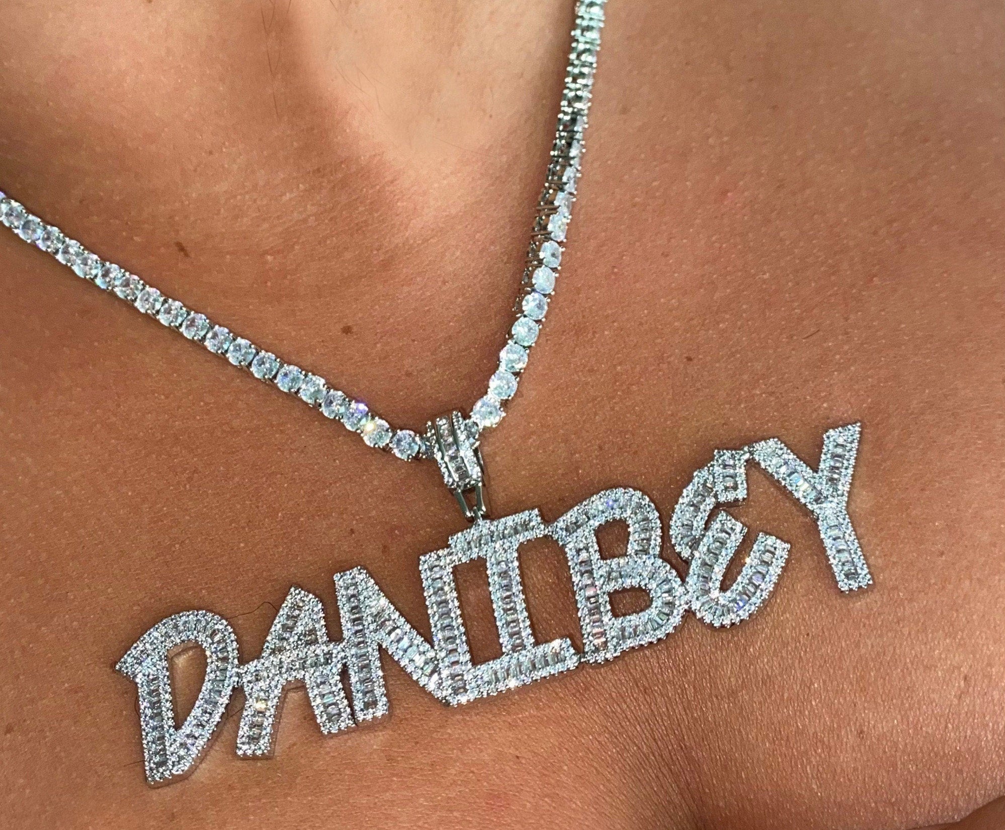 VVS Jewelry Custom Baguette Letter Pendant Necklace