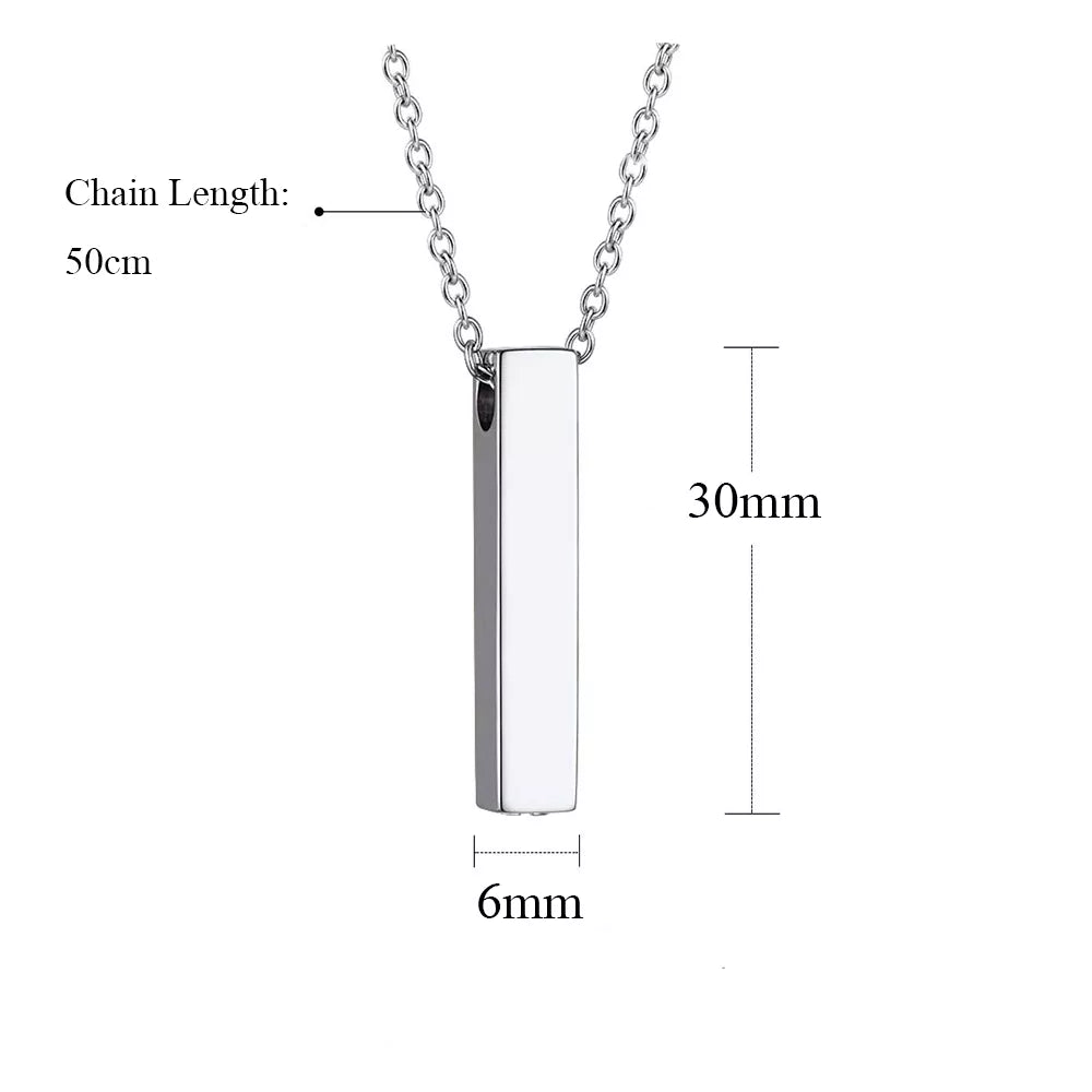 Stainless Steel Vertical Cubic Bar Container Urn Memorial Pendant Necklace