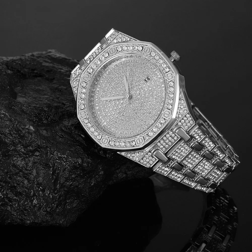 "King Frost" Iced Out Men’s Gold Watch and Miami Cuban Bracelet Luxury Bundle