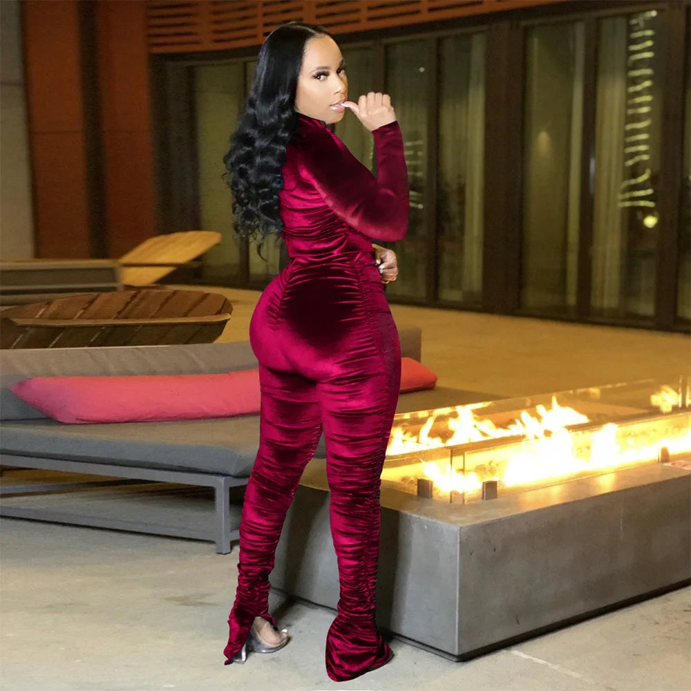 Velvet Stacked Zipper Tracksuit