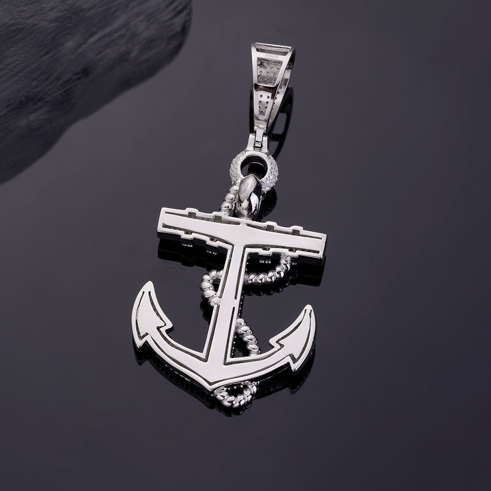 Pendentif ancre en argent sterling 925 et moissanite
