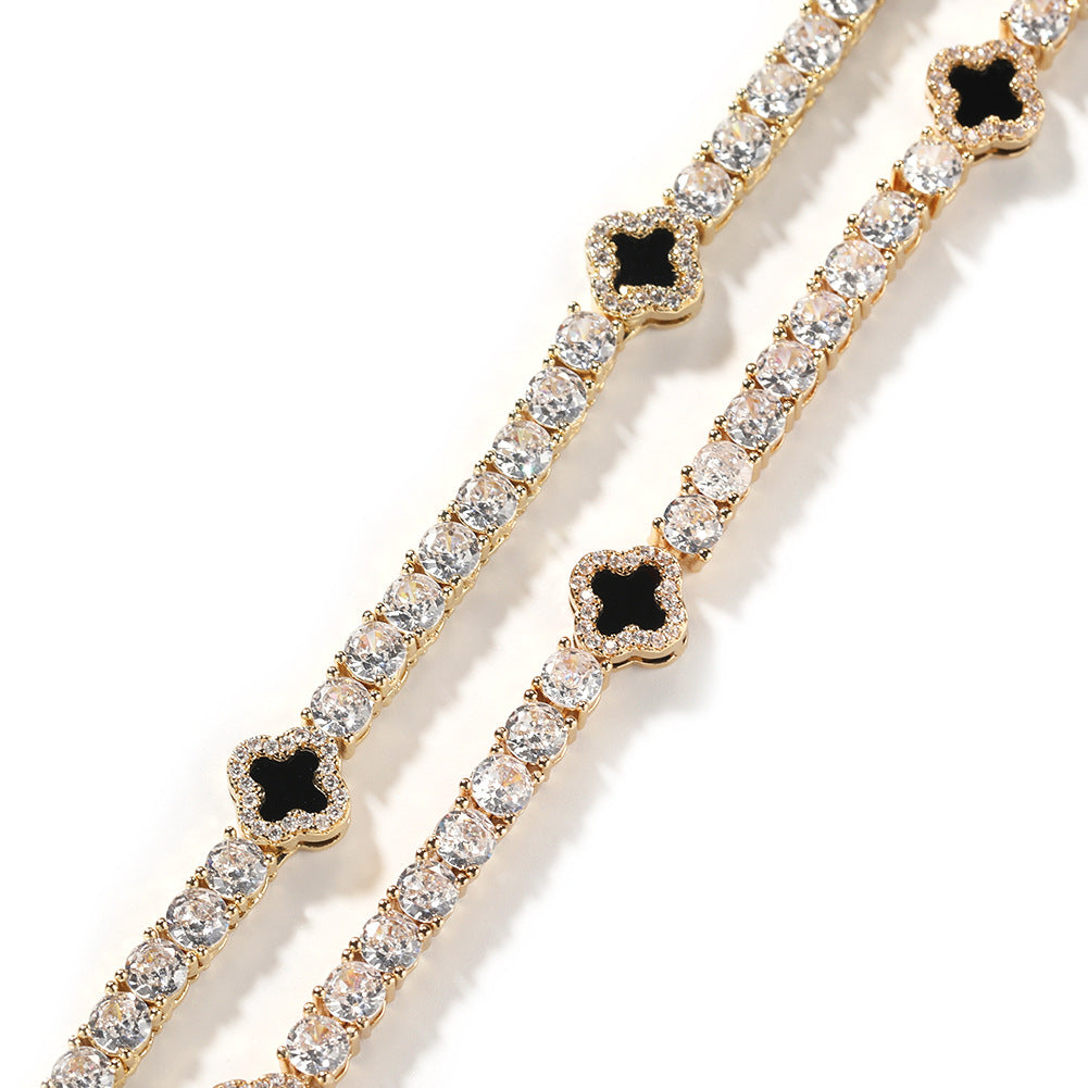 VVS Jewelry 4 Leaf Clover Diamond Tennis Chain and Bracelet Bundle