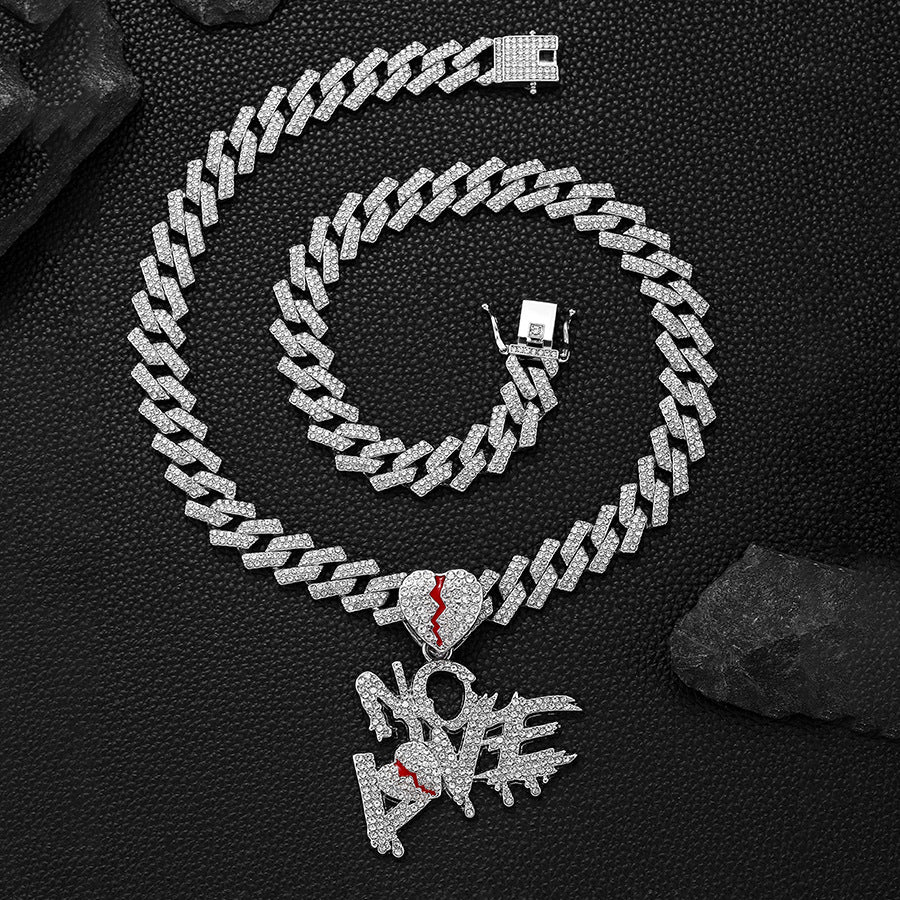 NO LOVE Buchstabenanhänger + kubanische Kette