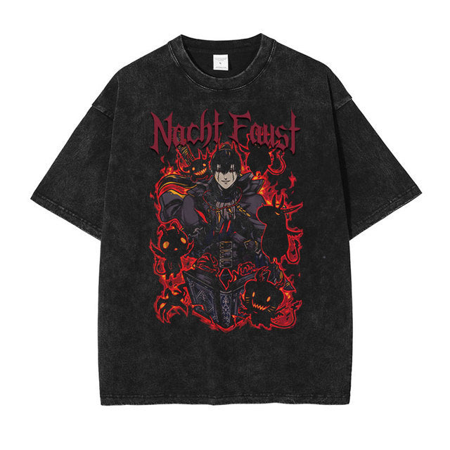 T-shirt vintage délavé avec imprimé anime Black Clover