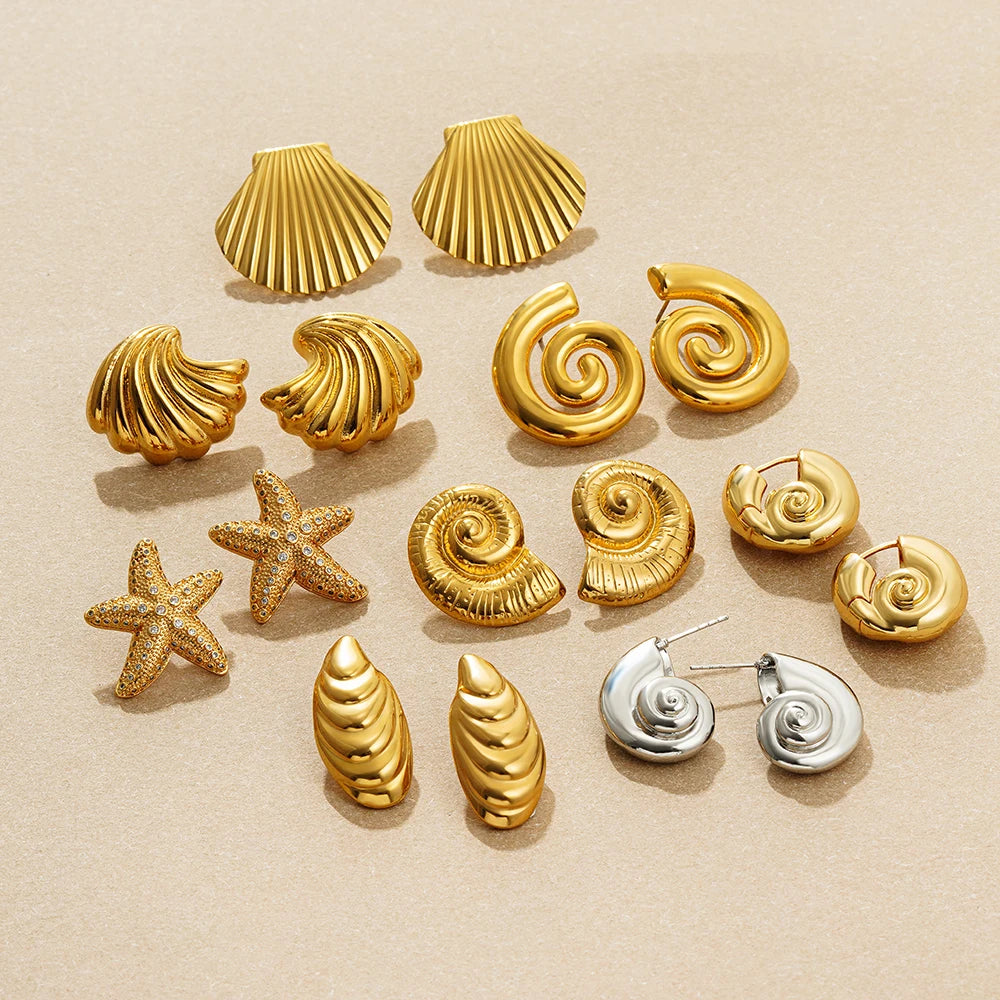 Vintage Sea & Shell Tarnish-Resistant Large Earrings