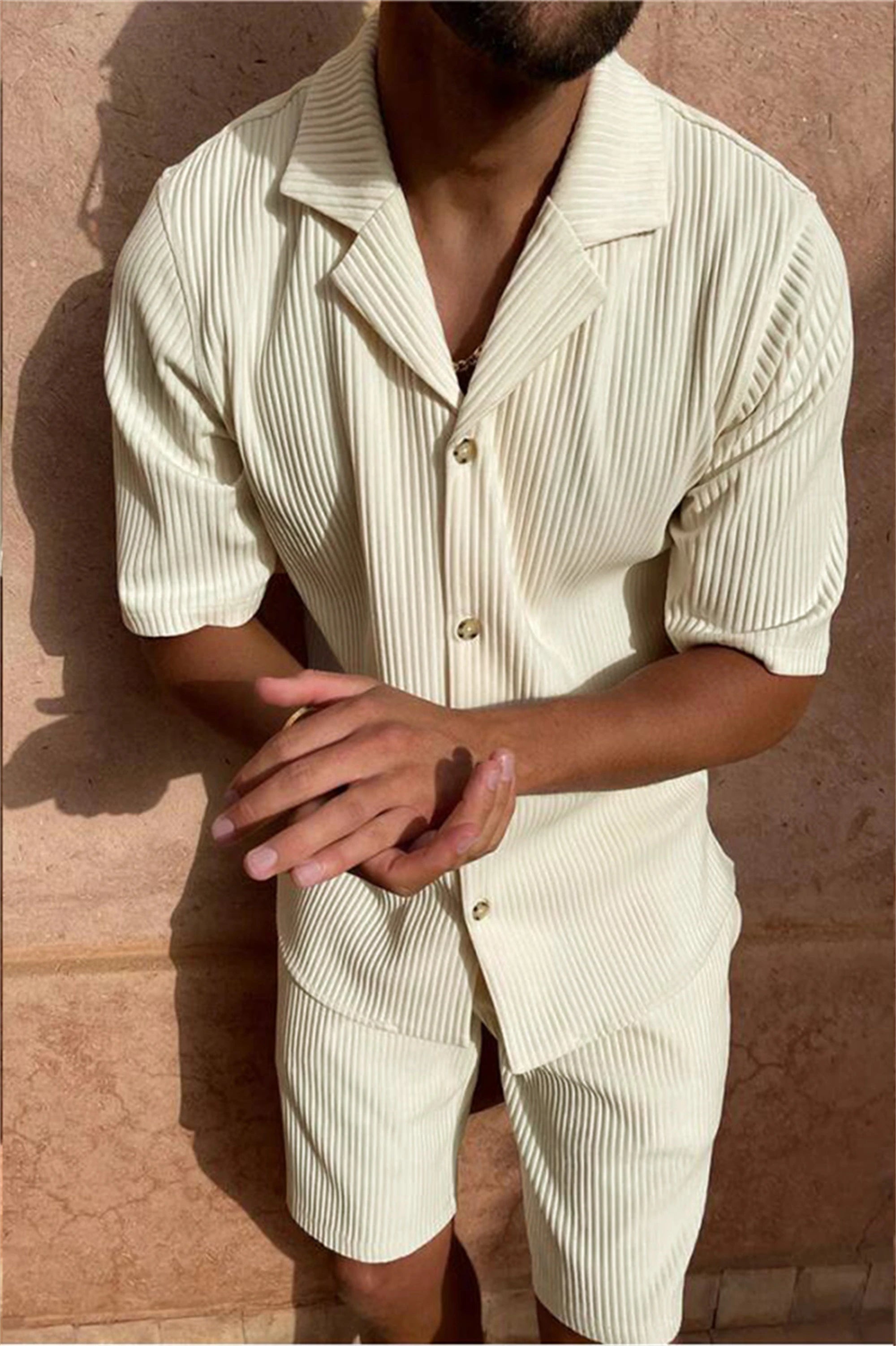 🔥 Men's Summer Corduroy Set – Lightweight Shirt & Shorts for a Stylish, Relaxed Look