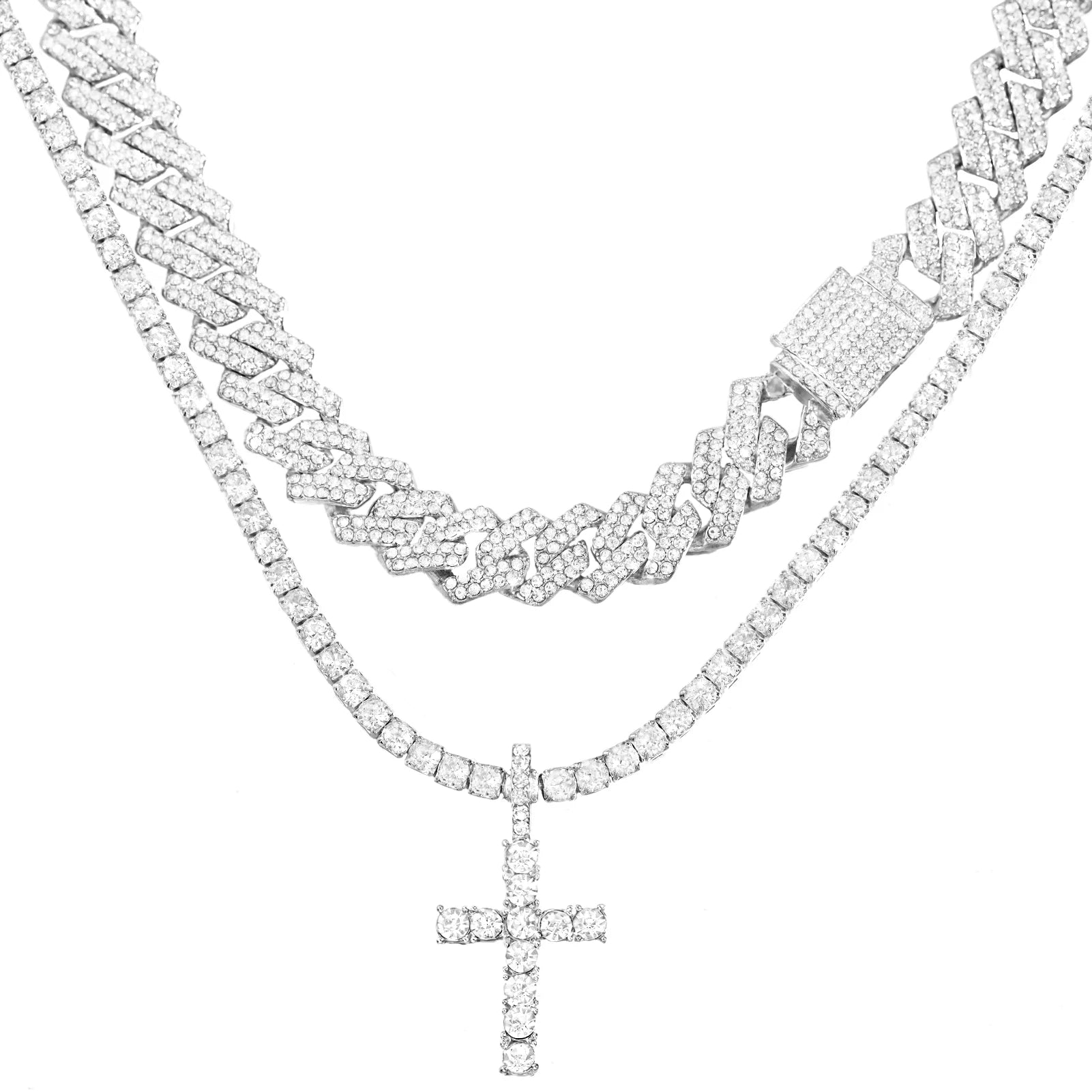 2-Piece Iced Out Bundle: 14MM Cuban + Tennis Cross Chain