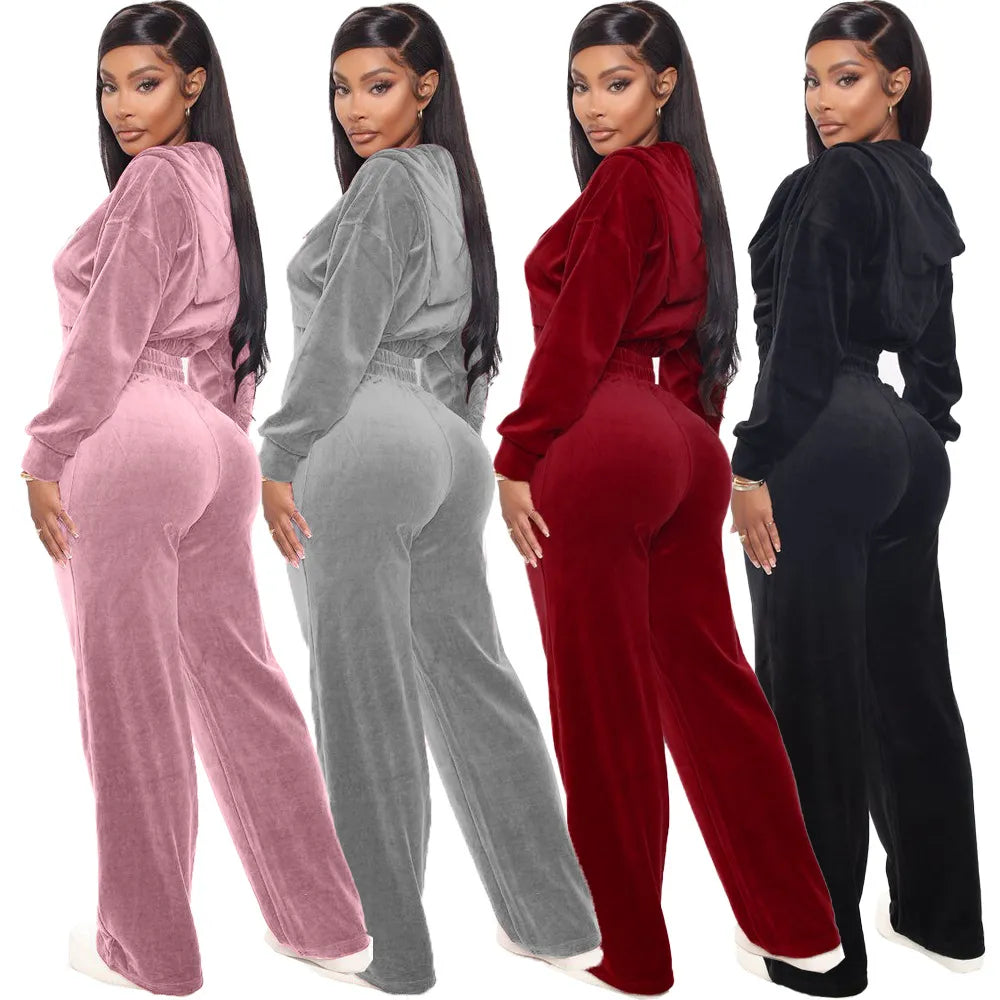 Solid Velvet Two Piece Tracksuit