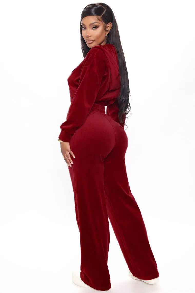 Solid Velvet Two Piece Tracksuit