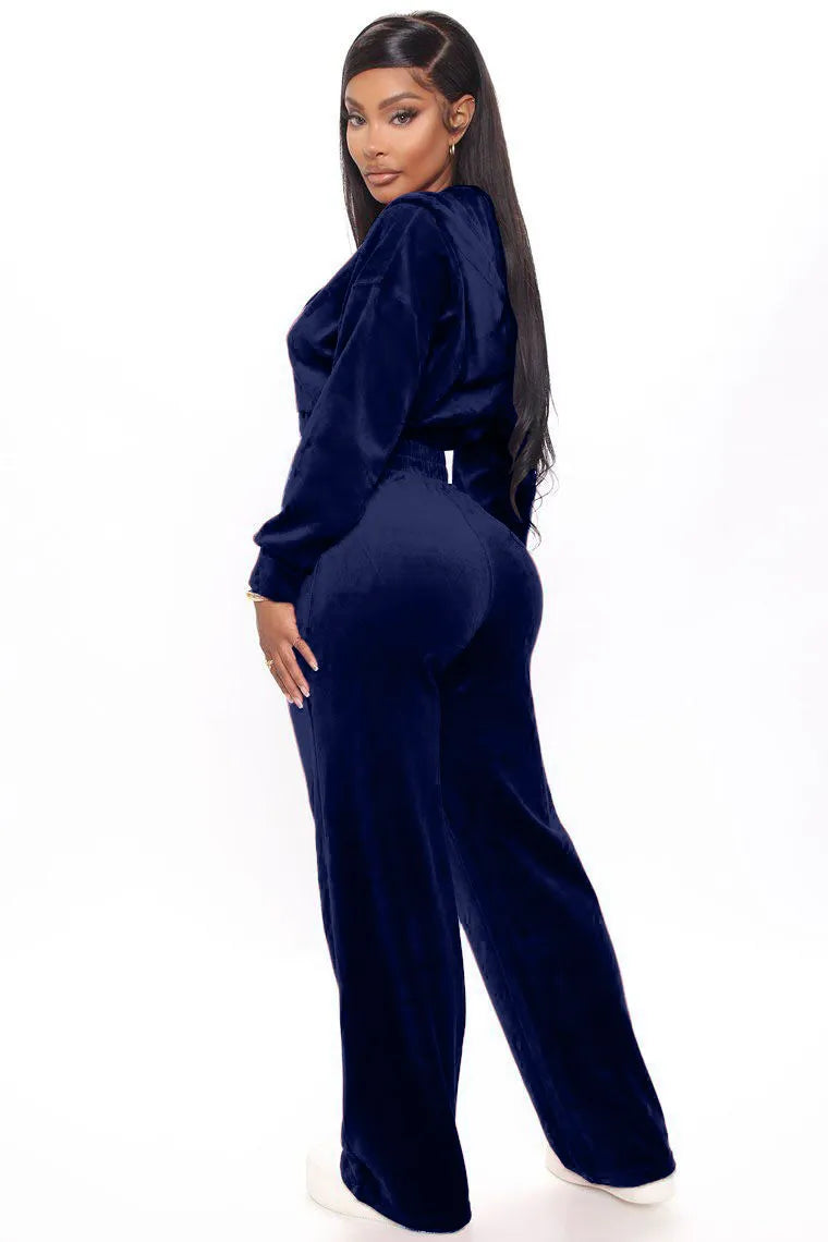 Solid Velvet Two Piece Tracksuit