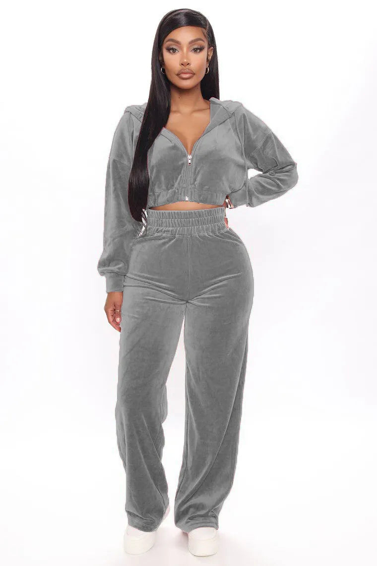 Solid Velvet Two Piece Tracksuit