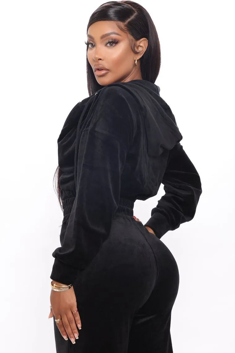 Solid Velvet Two Piece Tracksuit