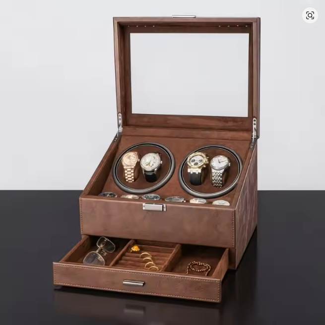 4+6 Rotating Watch Winder for Mechanical Watches – Silent Automatic Organizer