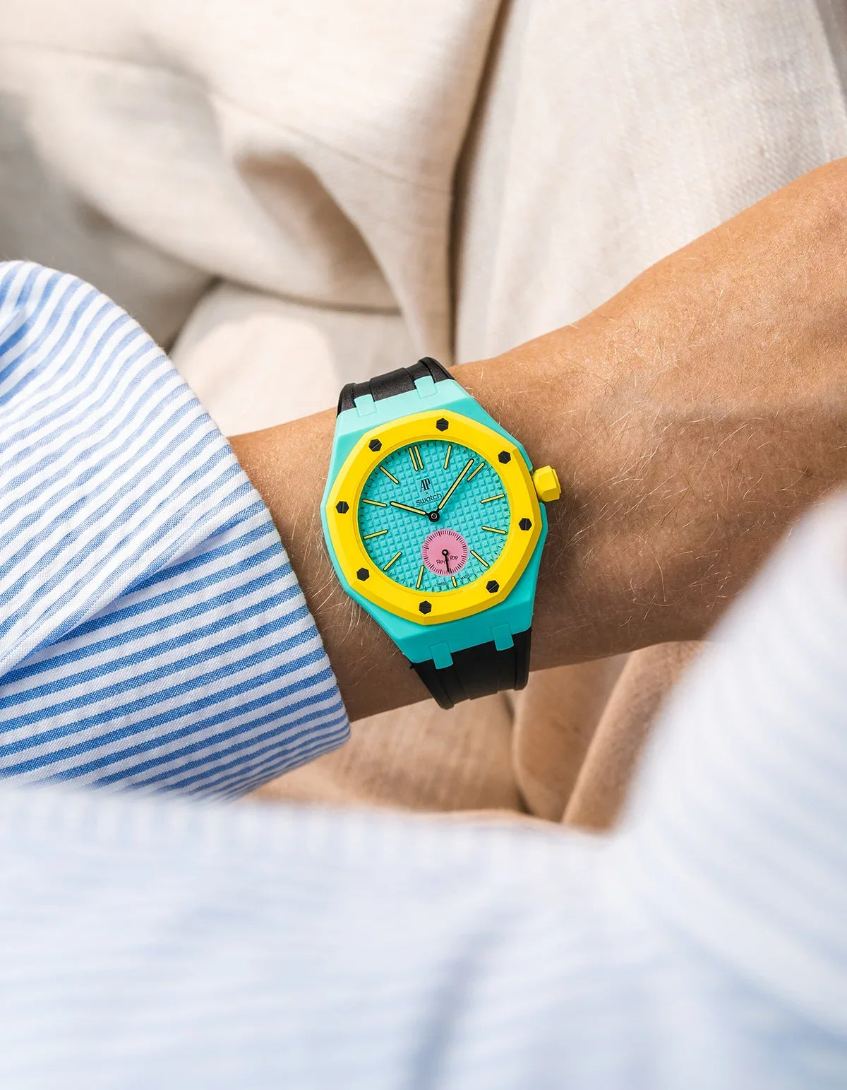 combo::turquoise::rubber-strap-for-ap-x-swatch-royal-pop-black