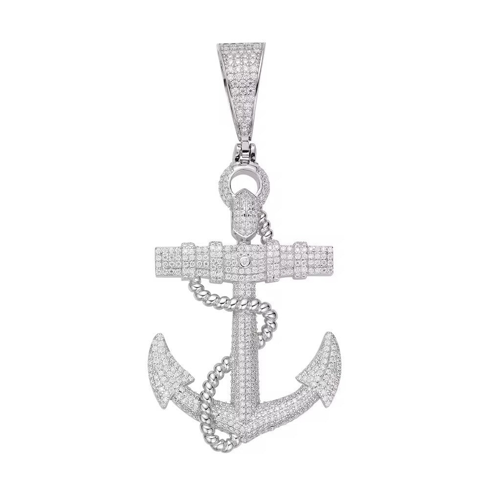 Pendentif ancre en argent sterling 925 et moissanite