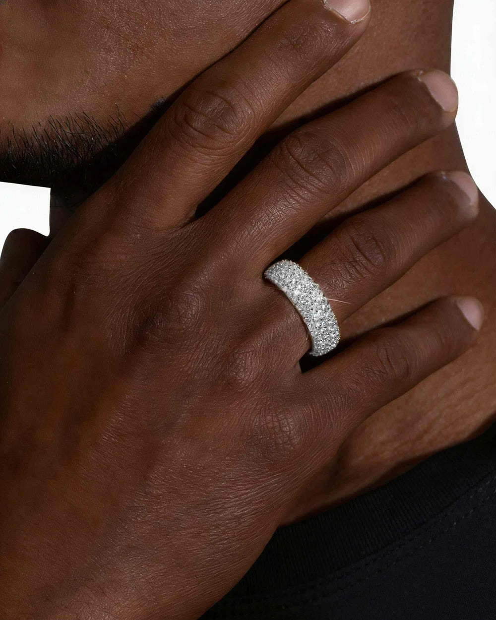 5-Row Iced Out 925 Sterling Silver Band Ring