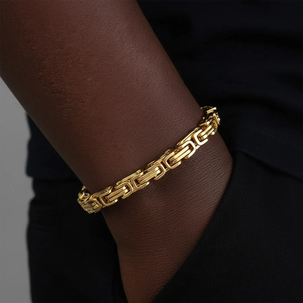6MM 14K Gold Plated Byzantine Chain Bracelet Set