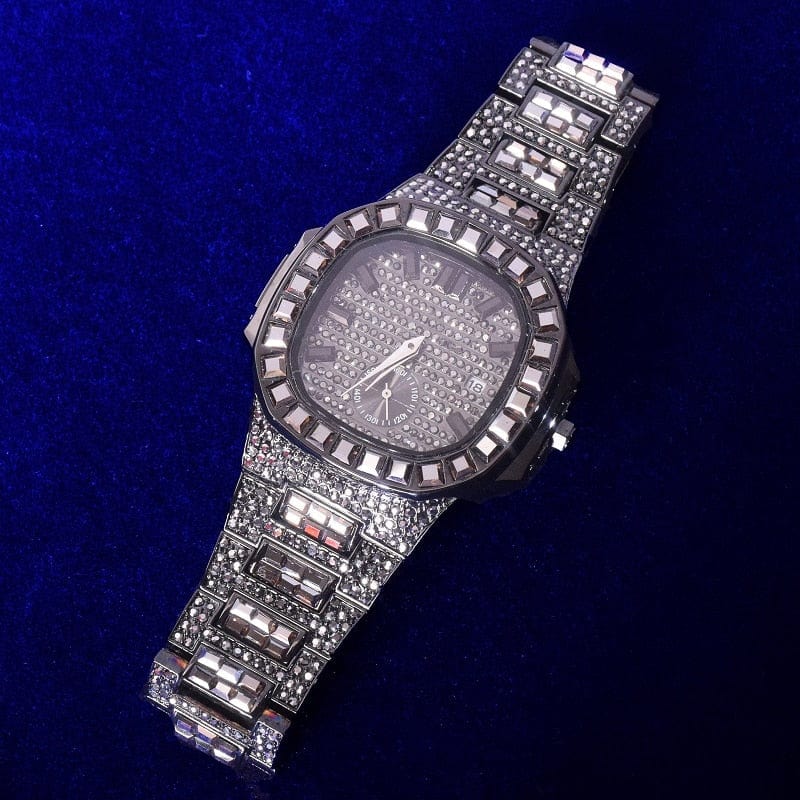 VVS Jewelry hip hop jewelry Black Iced Out Relogio Masculino Inspired Square Baguette Watch