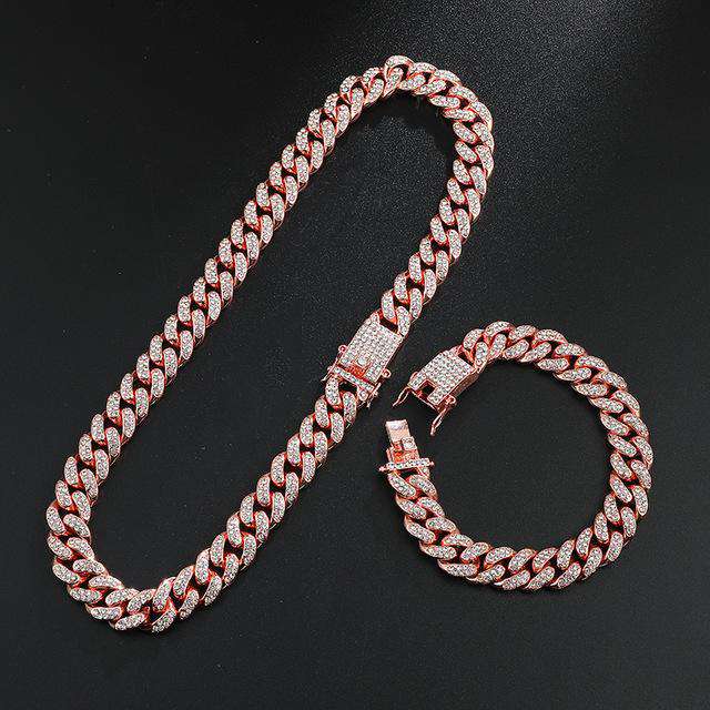 VVS Jewelry hip hop jewelry Cuban Rose Gold / 16 Inch / 13mm VVS Jewelry Gold/Silver Cuban Chain + FREE Cuban Bracelet Bundle - (TODAY ONLY)