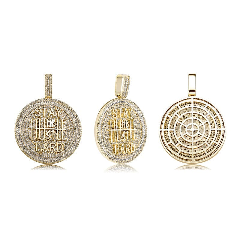 VVS Jewelry hip hop jewelry Fully Iced Stay Humble Hustle Hard Round Pendant Chain