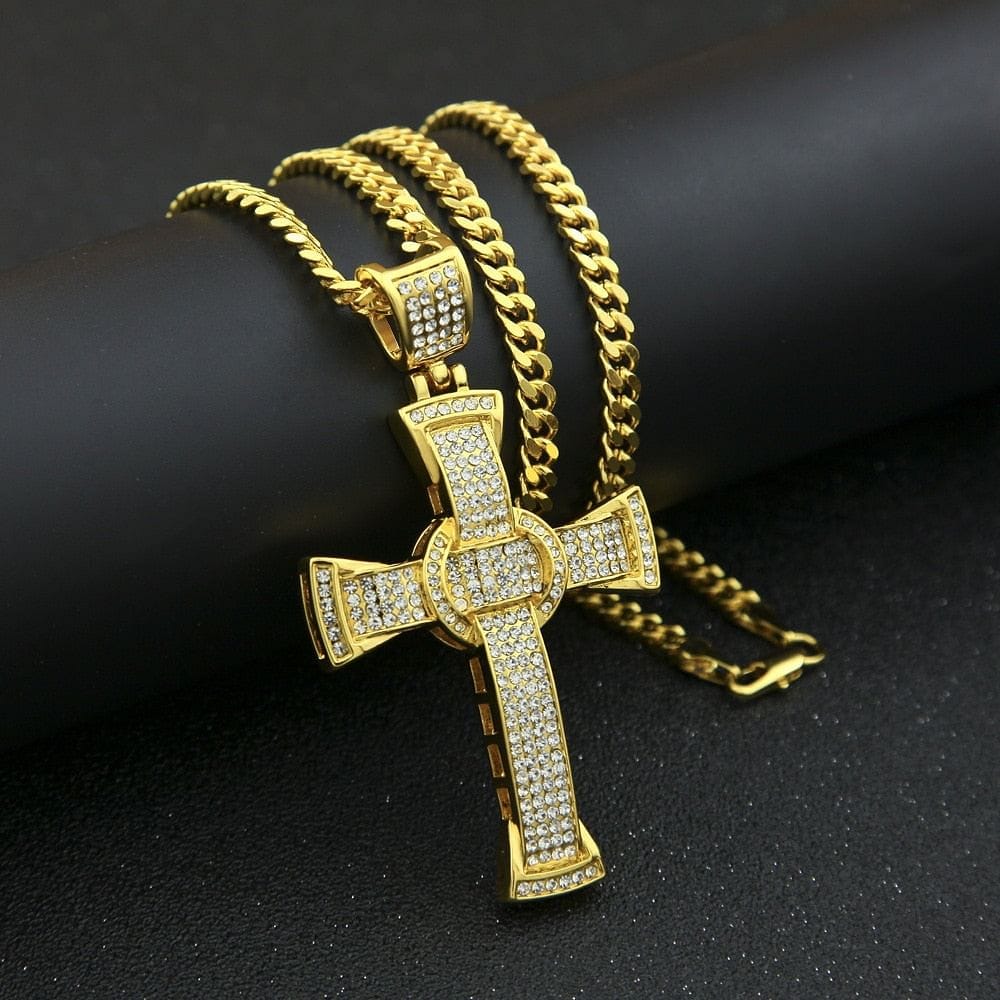 VVS Jewelry hip hop jewelry Gold/Silver Crucifix Necklace + Bracelet + OG Bust Down Watch Set