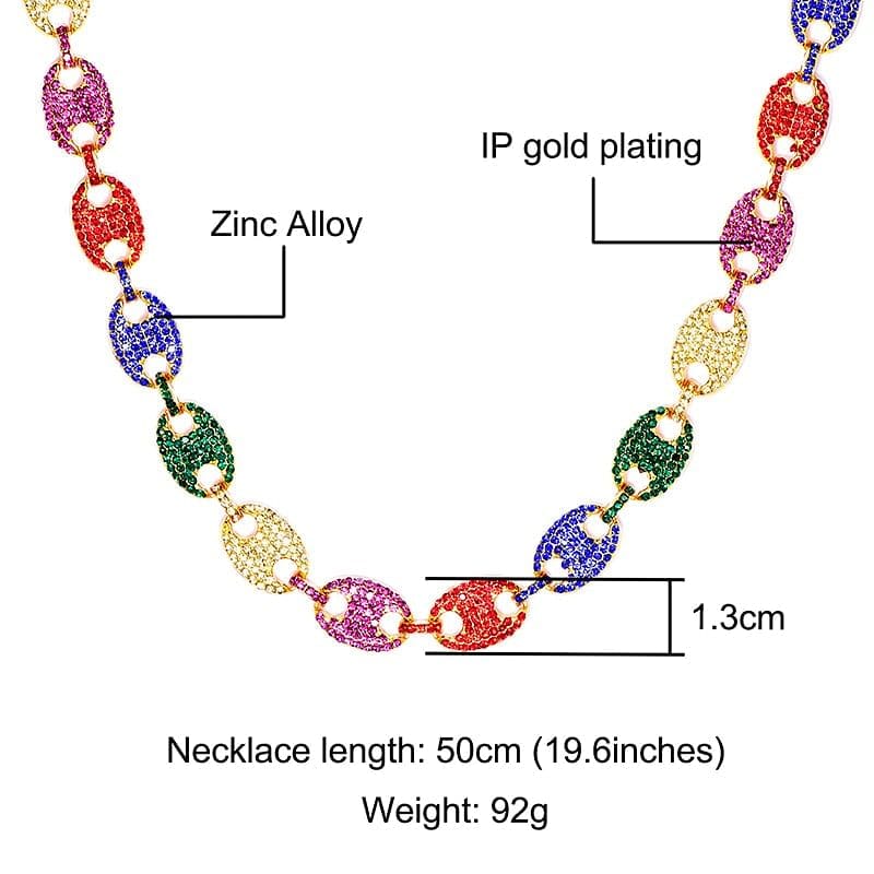 VVS Jewelry hip hop jewelry Swag Rainbow Coffee Bean Pig Nose Chain + FREE Bracelet