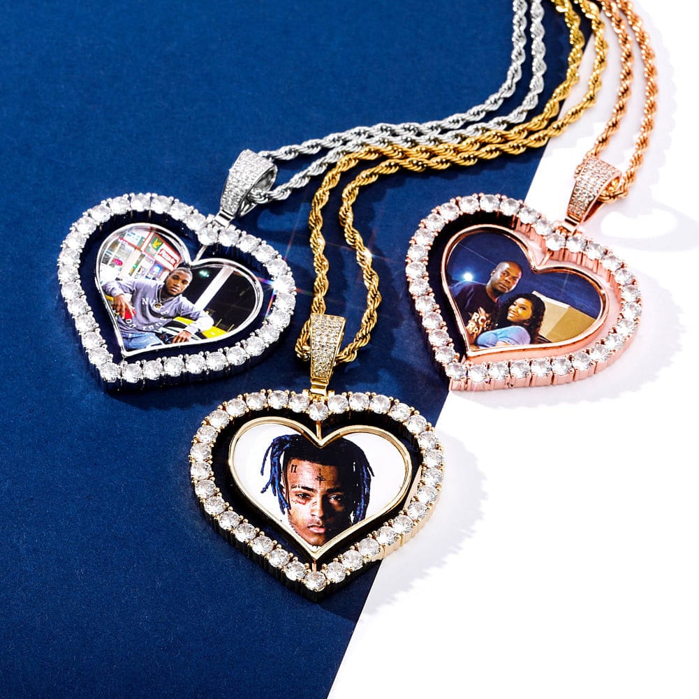 VVS Jewelry hip hop jewelry VVS Jewelry Custom Double-Sided Heart Photo Chain