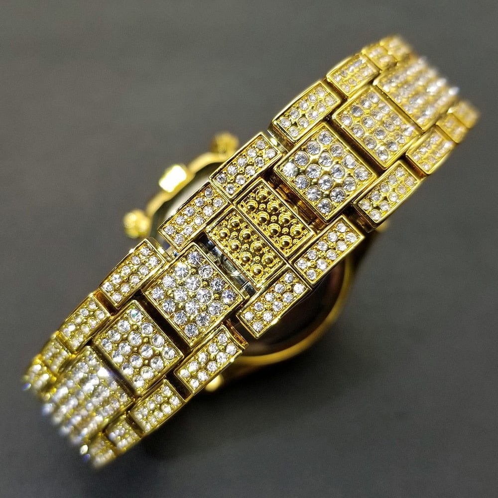 VVS Jewelry hip hop jewelry Watch VVS Jewelry Two-Tone Green Iced Out Watch