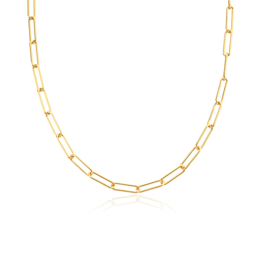 VVS Jewelry Paperclip Link Chain Necklace - .925 Sterling Silver & 18k Gold