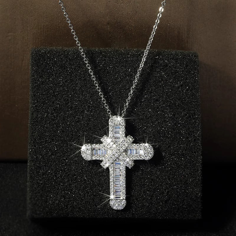 Fully Iced Baguette Cross Pendant Necklace