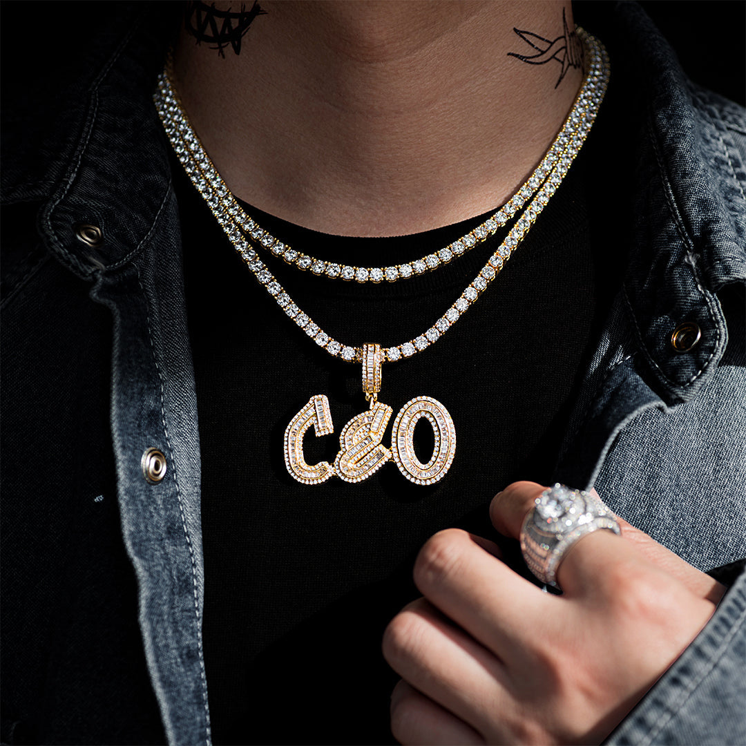 VVS Jewelry Baguette Collar con colgante de letra personalizada