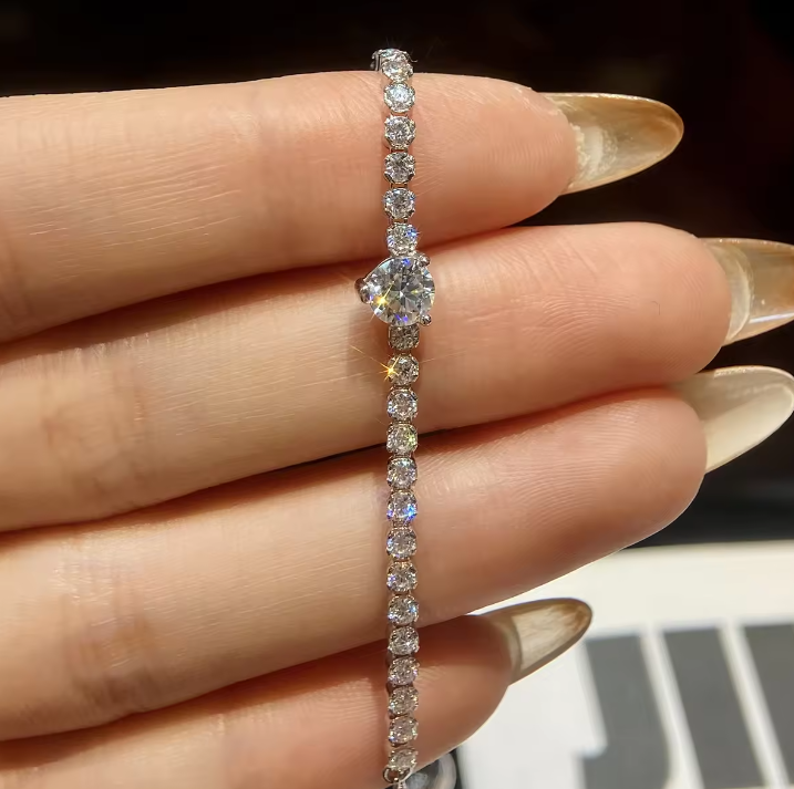 Mini 0.5CT 925 Sterling Silver Adjustable Moissanite Tennis Bracelet