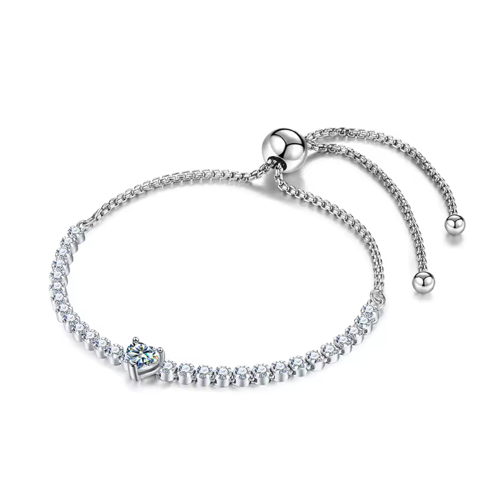 Mini 0.5CT 925 Sterling Silver Adjustable Moissanite Tennis Bracelet