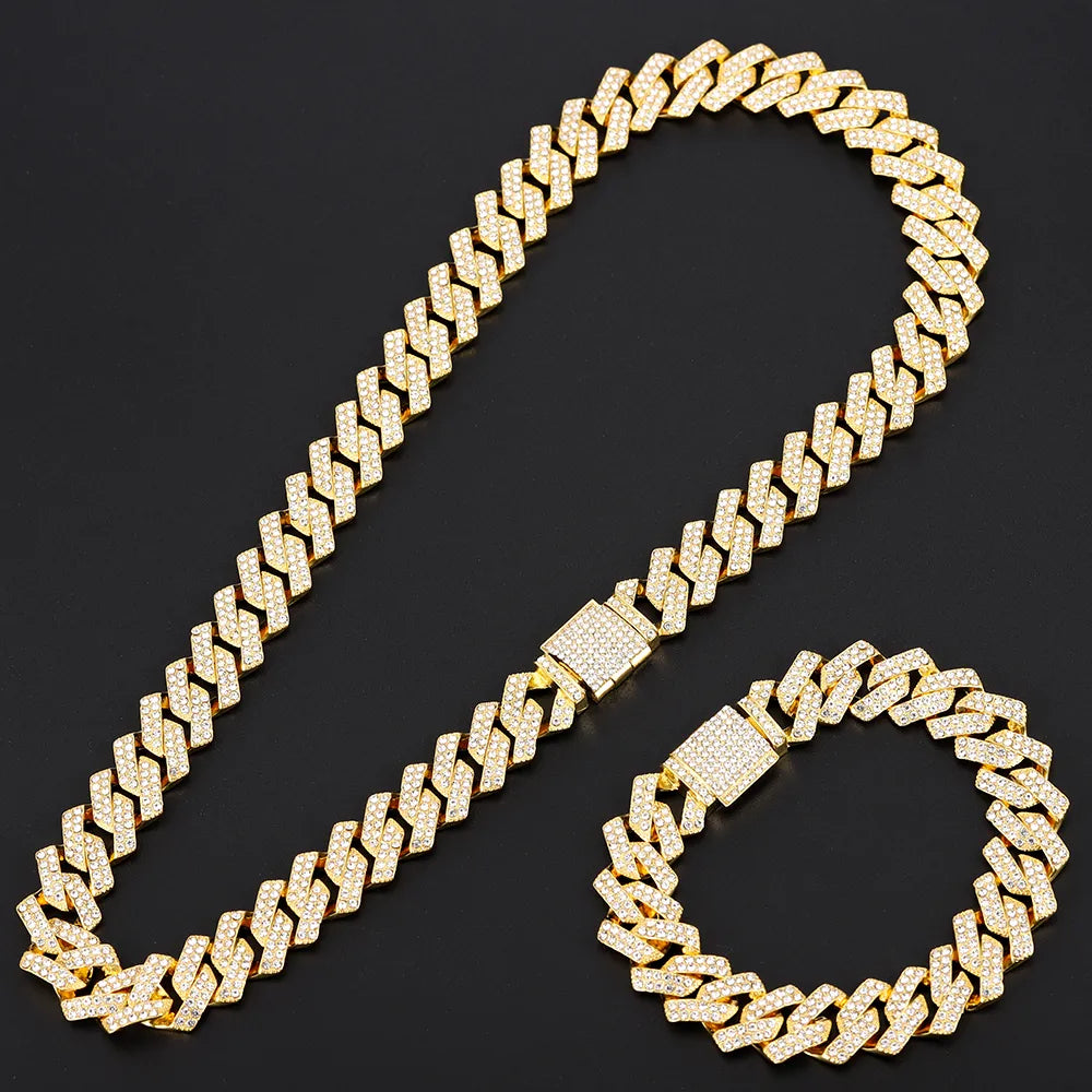 16mm Cuban Link Chain, Cross Watch & Bracelet Bundle Set