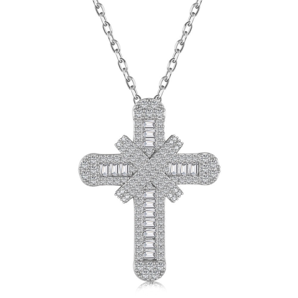 Fully Iced Baguette Cross Pendant Necklace