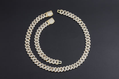 Diamond - Gold 14MM S-Link Diamond Prong Cuban Chain