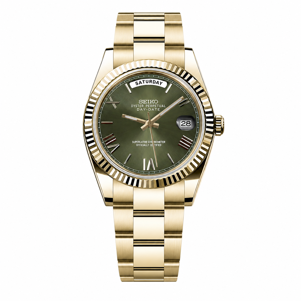 Seiko Mod Daydate | Gold Olive Green