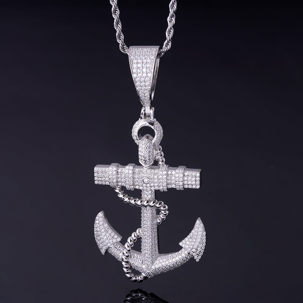 925 Sterling Silver Moissanite Anchor Pendant