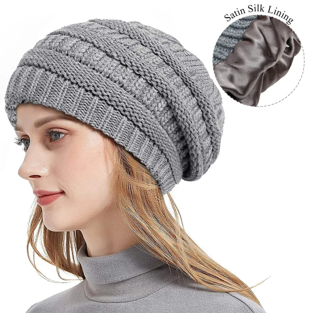 Winter Knit Satin Lined Beanies