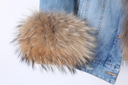 Real Rabbit Fur Denim Jacket