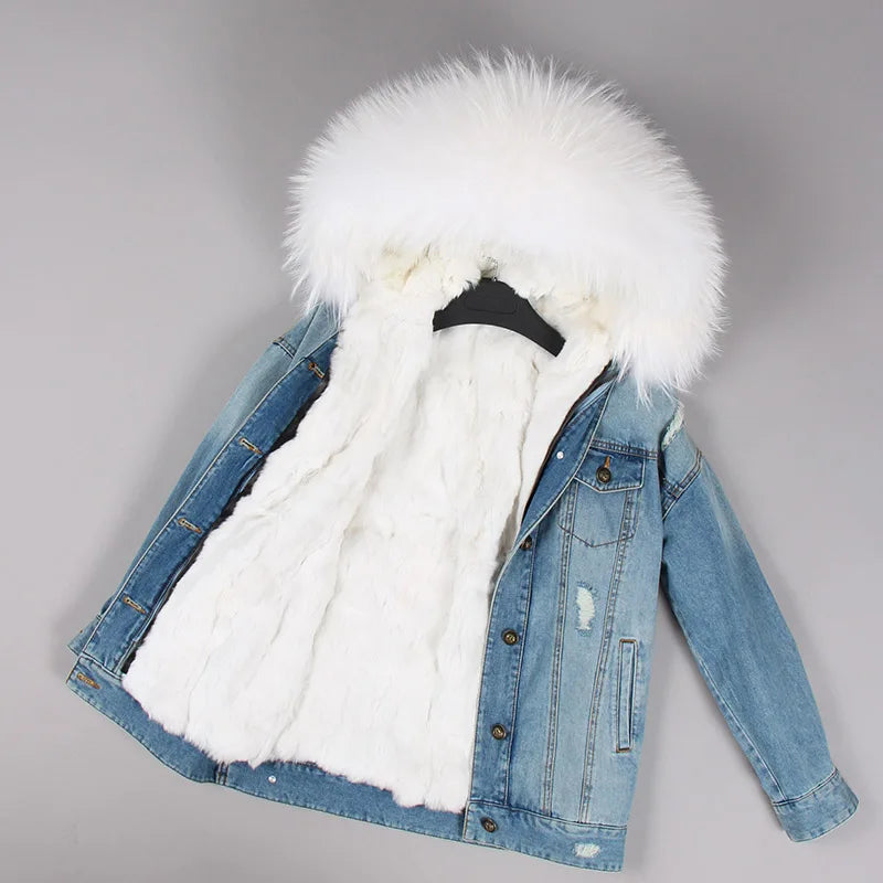 Real Rabbit Fur Denim Jacket